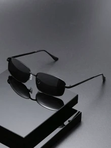 1 pièce Lunettes de soleil carrées métalliques rétro, lunettes décoratives classiques de mode unisexe avec protection UV pour l'extérieur, la plage et les voyages