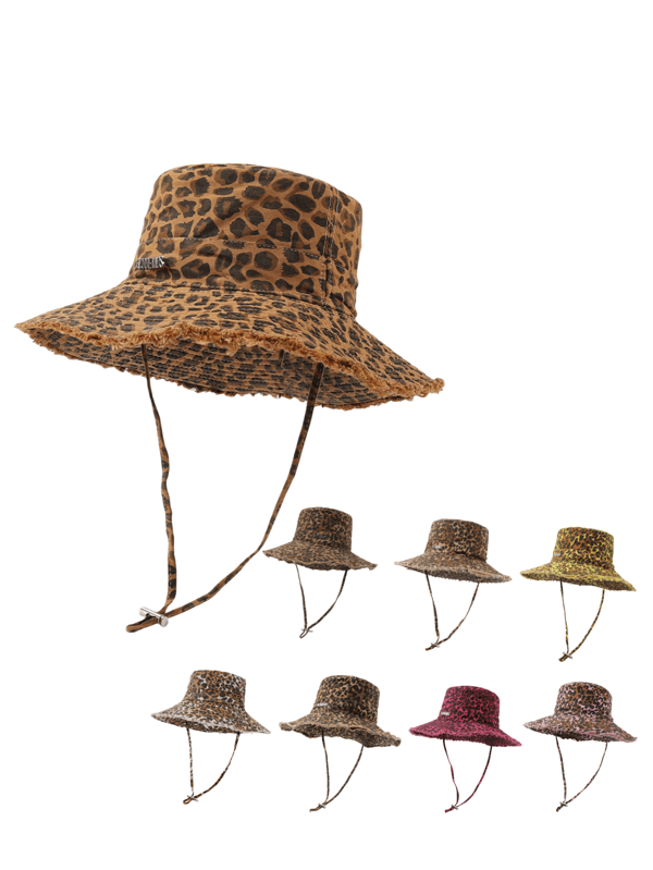 1 pièce Chapeau seau en polyester à franges avec imprimé léopard bohème pour femmes, convient pour le printemps, l'été, l'automne et l'hiver