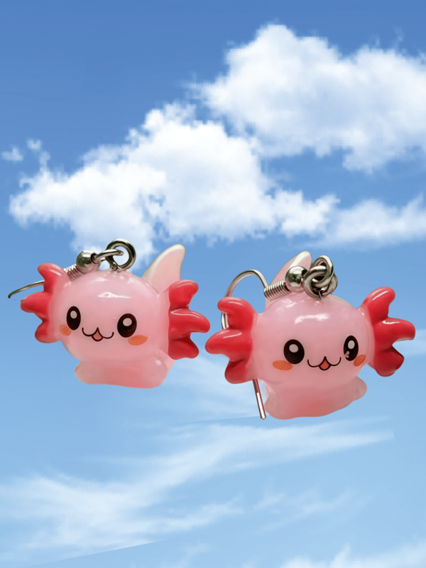 Süße rosa Axolotl Ohrringe - Süß Kawaii Tier Schmuck