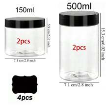 4pcs 7cm Dia. Plastic Storage Jars Lids, Paint/Cream/Mask Divider Bottles, PET Clear Sampling Cosmetic Containers, Includes 4pcs Reusable Black Label Stickers