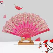1pc Mother's Day Gift Plastic Fan Gold Stamping European Style Noble And Elegant Summer Small Hand Fan