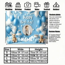 1pc Customizable 1st Birthday Party Photo Backdrop Banner - Durable Polyester With Blue Balloons & Teddy Bear Design, Suitable For Indoor/Outdoor Celebrations, Anniversaries, Multi-Sizes Available - Multicolor - View 3