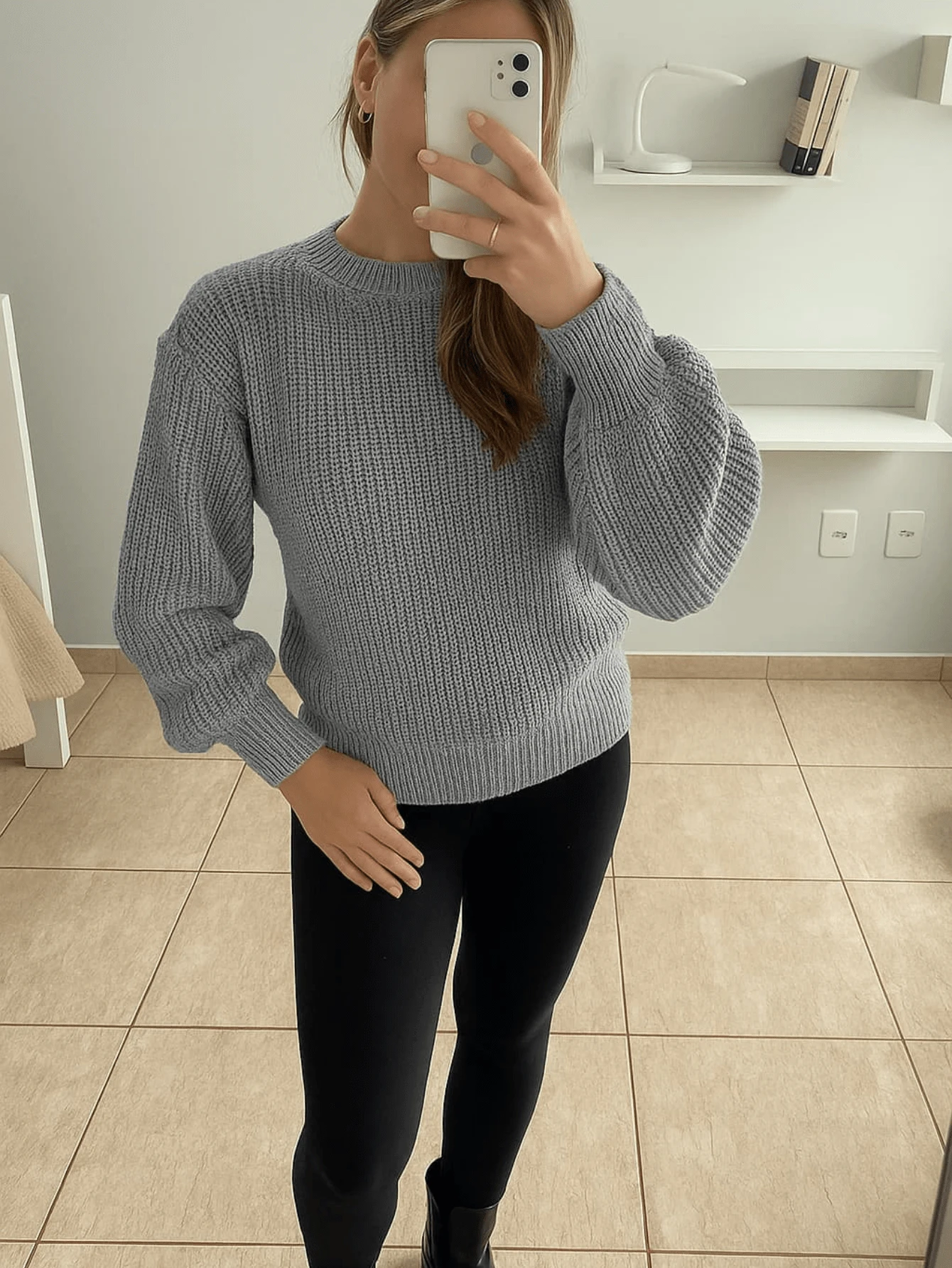 WOMEN'S WINTER BLOUSE KNIT LONG SLEEVE BALLOON MODERN LUXURY COOL - 灰色 - 查看 1