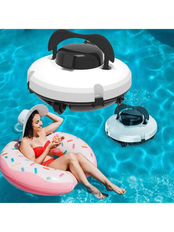 Kabellose robotische Poolreinigung, automatischer Poolsauger, 90-minütige Laufzeit, leistungsfähig, selbstparkend, leicht, ideal für flache/unterirdische Pools bis zu 20 Meter / 100 Quadratmeter