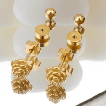 1 件优雅金色不锈钢玫瑰耳环 - 防过敏，适合女士日常通勤时佩戴的多功能耳环珠宝礼物 - 花 - 查看 3