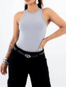 Casual Autumn Summer Tank Top - 灰色 - 查看 3