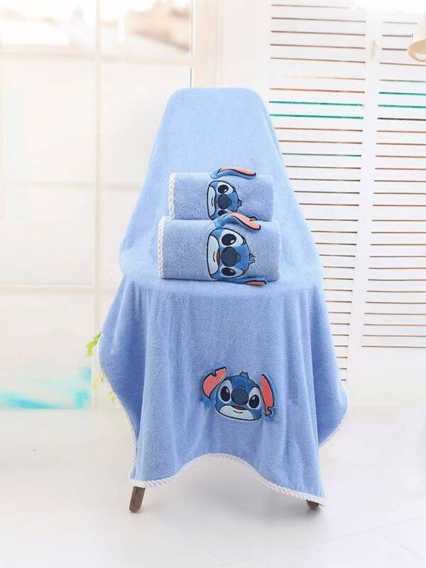 Disney Disney Stitch Cartoon 2 Pieces Bath Towel And Cute Blue Towel, For Daily Use, Travel, And Festivals Back To School