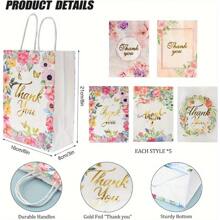 12/24PCS Floral Design Thank You Kraft Paper Gift Bags, Gift Packaging Bag, For Wedding Party Decor, Birthday Party Supplies, Theme Party Gifts Decorations