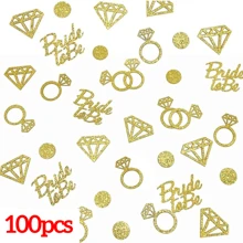 100Pcs/Set Rose Gold Bride To Be Confetti Silver Diamond Ring Heart Paper Confetti Bachelorette Wedding Bride Shower Party Table Decoration Supplies