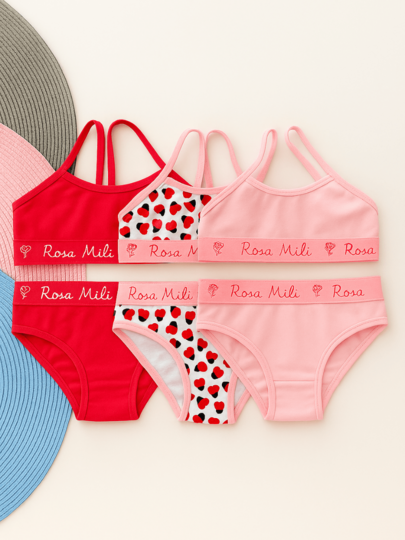Kit 3 Conjuntos Juvenis Femininos – Algodão com Elastano, Sortidos