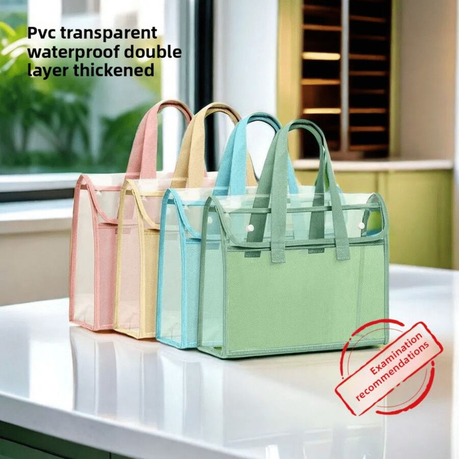 "A4 Waterproof Transparent File Organizer Bag – Portable Multi-Color Document Tote For Back To School, Office & Travel Supplies | Durable School Essentials For Books, Papers & Stationery"