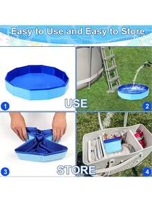 适用于泳池入口的便携式可折叠足浴盆、PVC 复合材料可折叠足浴盆、多组件泳池清洁的必备配件、PVC 宠物浴盆、浴缸、可折叠浴缸、适用于泳池、游泳池、猫砂池的多功能浴缸 - 彩色 - 查看 2