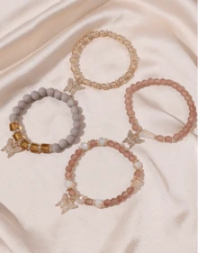 4pcs/Set Bohemian Style Stacked Bracelet Set With Colorful Butterfly Beaded Multi-Layer Bracelets - Cà phê - Xem 3