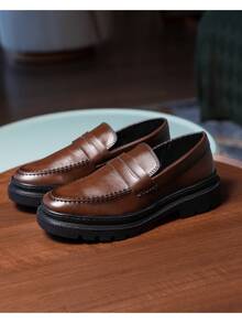 Men's Casual Loafer Shoes Stitched Piettro Work Events Comfortable - 棕色 - 查看 5