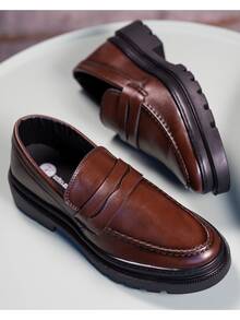 Men's Casual Loafer Shoes Stitched Piettro Work Events Comfortable - 棕色 - 查看 1