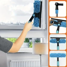 1 Set 2-in-1 Fensterreinigungsbürste und Abzieher, mit ausziehbarem Edelstahlgriff, wiederverwendbarer Abzieherklinge, geeignet für Außen- und Glasreinigung, inklusive mehrerer Komponenten und waschbarem Chenilletuch, 1 Reinigungstuch, ideal für Hochhaus- und Außenglasreinigung