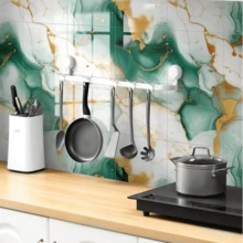 1 Roll Marble Pattern Contact Paper, Glossy Vinyl Self-Adhesive Waterproof Countertop Decorative Wallpaper, Removable Granite Backsplash Sticker, Suitable For Home Decor Kitchen Accessories Kitchen Room Decor Wall Decor Wall Paper Wall Stickers Kitchen Decor - Cadet Blue - View 8