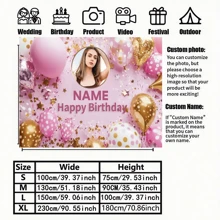 1 buc. Fundal personalizabil roz strălucitor pentru petrecere de ziua de naștere cu baloane cu buline - Banner personalizat pentru La mulți ani, potrivit pentru aniversări și sărbători, ideal pentru decorul cabinei foto, disponibile în mai multe dimensiuni