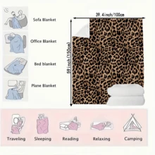 1pc Luxurious Leopard Print Flannel Blanket - Soft, Cozy & Hypoallergenic, Ideal For Sofa, Bed, Office, And Outdoor Use - All-Season Comfort, Bohemian Style, Hand Wash Only, Blanket