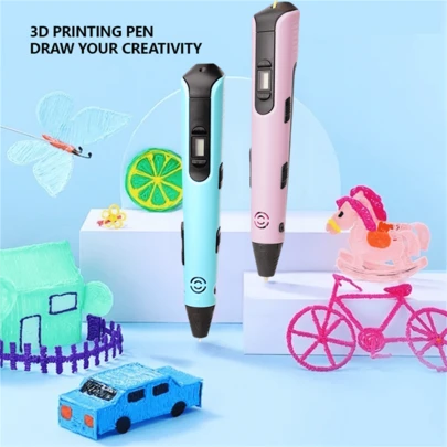儿童教育3D打印笔，一款常温下即可使用的3D涂鸦绘画魔法笔，具有3种可调节速度，一键更换耗材，DIY教育绘画和亲子互动玩具，适合3-12岁以上男孩女孩，创意礼物（笔、耗材、颜色和款式随机）