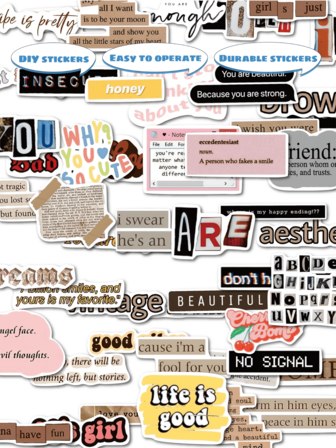 52pcs English Sticker, Durable PVC Material, Suitable For Laptop, Mobile Phone, Water Bottle And Other Surfaces. The High-Viscosity Design Ensures That The Stickers Are Firm And Not Easy To Fall Off