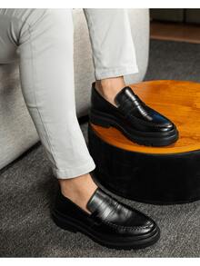 Men's Casual Loafer Shoes Stitched Piettro Work Events Comfortable - Black - View 9