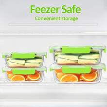 10/2pc Green Glass Food Storage Container Lid, Airtight Glass Meal Preparation Container, Reusable Food Container With Leak-Proof Latch Lid, Suitable For Leftovers, Takeout, Oven, Microwave, Refrigerator, Frozen  Lunch Container - 綠色 - 查看 6
