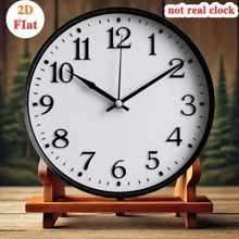 1 Stück 2D flache Wanduhr - weißer Kreis mit schwarzen Ziffern, 2D flaches Design, keine echte Uhr, multifunktionale dekorative Wanduhr für Zuhause, Büro oder Bar, Bürodekoration | minimalistische Wanduhr | detaillierte Produktkennung, zufällige Lochposition