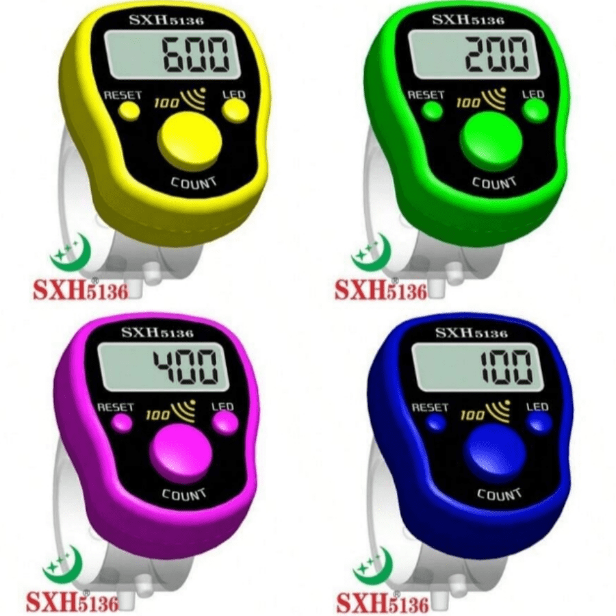 1 Set: Elektronischer Ringzähler (Rückstellfunktion, verstellbarer Ring) + Rosenkranz-Armband, 4 Farboptionen, geeignet für Ramadan-Gebet, Sport-Zählen
