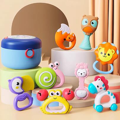 WeRein 1-24 Months Baby Rattle Teether Toy, Soft Silicone Teething Rattle Toy, Infant Developmental Shaker Rattle, Suitable For Baby Boys And Girls, Easter/Holiday/Birthday/Christmas Gift (Random Color And Style)