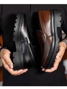 Men's Casual Loafer Shoes Stitched Piettro Work Events Comfortable - Black - View 10