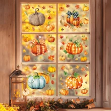 110 piezas/8 hojas Pegatinas de ventana con motivos de acción de gracias y otoño: calabaza, hoja de arce, piña, seta, hoja. Película estática de doble cara, adecuada para decoración del hogar, oficina, fiesta, Acción de Gracias, Halloween, Navidad