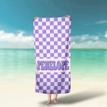 Personalized Beach Towel - Customized Name Plaid Retro Design, Lightweight Microfiber, 330gsm Fabric Weight, Large Size For Beach, Pool, Travel - Vivid Color And Modern Style, Brushed Beach Towel, Swimming Pool Essential, Funny Pattern, Soft Texture