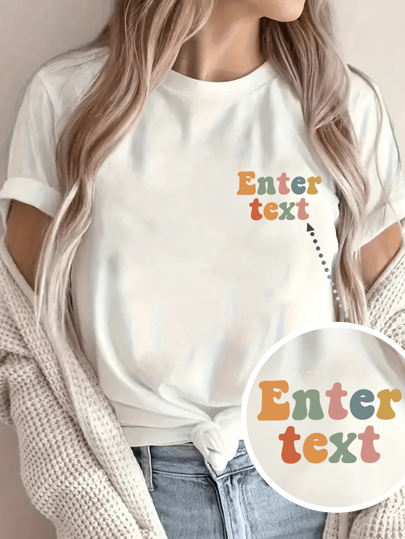 Camiseta de ajuste holgado personalizada con texto, uniforme grupal personalizado para reuniones familiares, personaliza tu texto para usar en otoño, top de mujer, blanco, regalo de vacaciones, regalo del Día de San Valentín, regalo de aniversario, regalo de boda, regalo para la mejor amiga, festival de música, ornamental, perro, único, personalizado, regalos ideales para ella, familia, amigos, niñas rosadas, para vacaciones, para aniversarios, romance delicado, chic utilitario, nuevo estilo de mujer para otoño, estampado gráfico