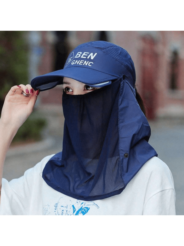 Cappello con visiera regolabile e protezione del viso, protezione UV estiva da donna, maschera traspirante per viso e collo intero