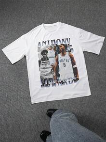 Anthony Edwards Graphic Print Men's Tee  Sports Inspired TShirt For Casual Style Fashionable Streetwear Top With Comfortable Fabric And Durable Print Design Ideal For Basketball Fans Available In Multiple Sizes - לבן - ראה 2