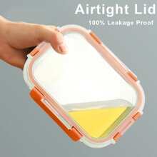 10/2 Pc Orange Glass Food Storage Container Lid, Airtight Glass Meal Preparation Container, Reusable Food Container With Leak-Proof Latch Lid, Suitable For Leftovers, Takeout, Oven, Microwave, Refrigerator, Frozen Lunch Container - Orange - View 3