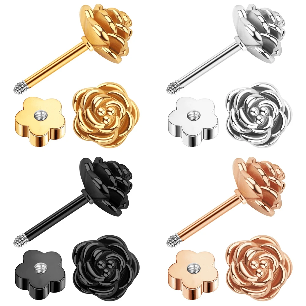 1 件优雅金色不锈钢玫瑰耳环 - 防过敏，适合女士日常通勤时佩戴的多功能耳环珠宝礼物 - 花 - 查看 1