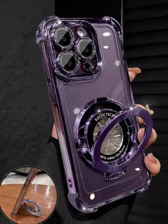 Luxury Electroplated Transparent Purple Phone Case With Magnetic Ring Holder, Shockproof And Anti-Fall, Made Of Soft Silicone Material, Compatible With IPhone 16/16E/16 Pro/16 Pro Max/16 Plus/15/14/13/12/11/X/XS/XR/8/7, Galaxy S25/S24/S23/S22/S21/A55/A54/A53/A52/A35/A34/A23/A16/A15/A14/A13/A12/A05S/FE/Ultra/4G/5G, Redmi/Honor/MOTO/OPPO/Infinix And Other Brands