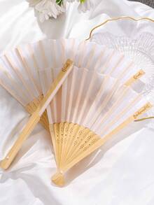 5把/1把白色新娘爱心印花丝绸木质折扇，竹制手持折扇，适合新娘、单身派对、婚礼、新娘送礼会装饰、伴娘礼物、单身派对拍照道具、婚礼装饰、新娘礼物、单身派对装饰和新娘送礼会配饰，派对和活动的绝佳选择，夏季配饰 - 彩色 - 查看 9