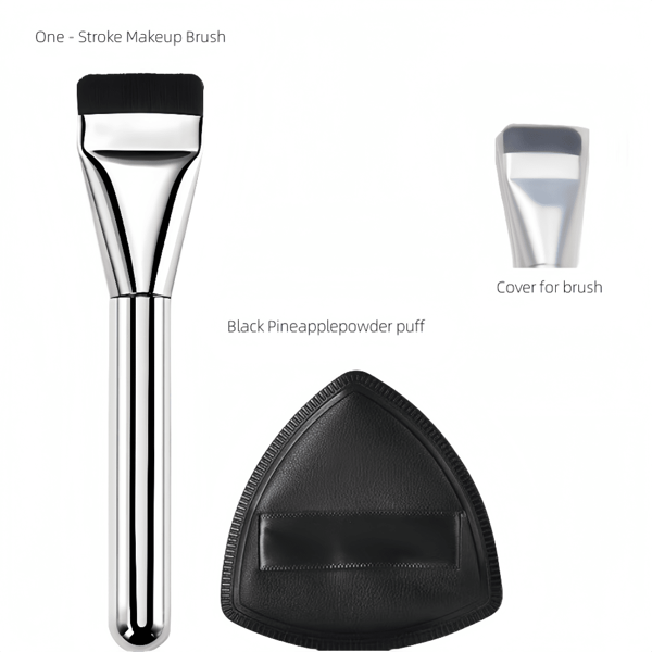 LAMBANO 1 Set Angled Foundation Brush & Black Pineapple Makeup Sponge, Effortless Makeup Base Application & Blending, Versatile Dry/Wet Use Cotton Candy Soft BB Cushion Air Cushion Compact