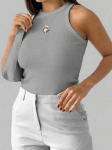 Casual Autumn Summer Tank Top - 灰色 - 查看 1