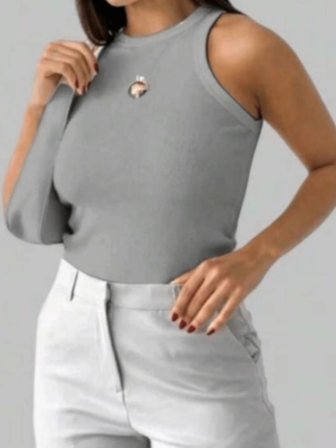 Casual Autumn Summer Tank Top - 灰色 - 查看 1