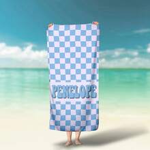 Personalized Beach Towel - Customized Name Plaid Retro Design, Lightweight Microfiber, 330gsm Fabric Weight, Large Size For Beach, Pool, Travel - Vivid Color And Modern Style, Brushed Beach Towel, Swimming Pool Essential, Funny Pattern, Soft Texture