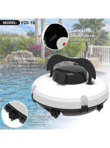 Kabellose robotische Poolreinigung, automatischer Poolsauger, 90-minütige Laufzeit, leistungsfähig, selbstparkend, leicht, ideal für flache/unterirdische Pools bis zu 20 Meter / 100 Quadratmeter