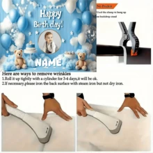 1pc Customizable 1st Birthday Party Photo Backdrop Banner - Durable Polyester With Blue Balloons & Teddy Bear Design, Suitable For Indoor/Outdoor Celebrations, Anniversaries, Multi-Sizes Available - Multicolor - View 4