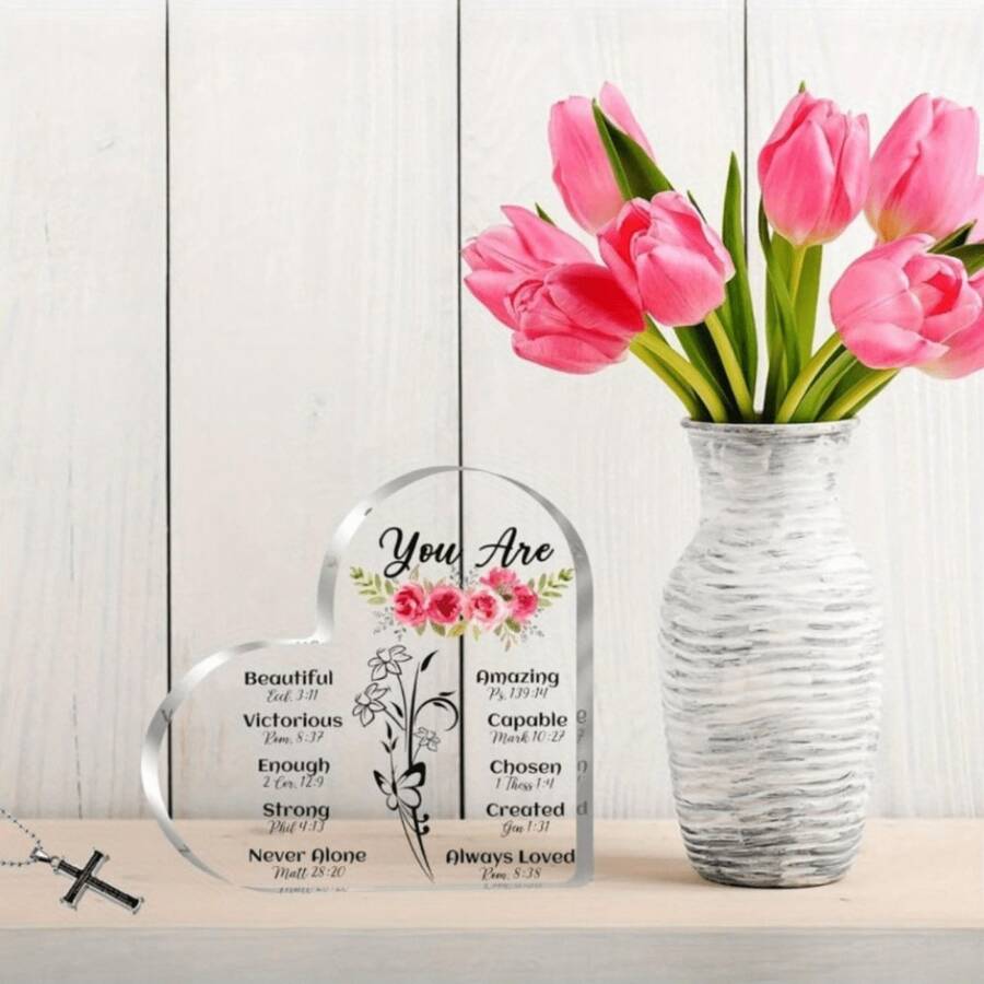 1 Pieza, regalo de mujer, regalo inspirador, regalo religioso, regalo espiritual poesía conmemorativa, placa acrílica en forma de corazón para madres navidad Christmas regalo especial navideño inspirador madre decoración festiva - 1 - Ver 1