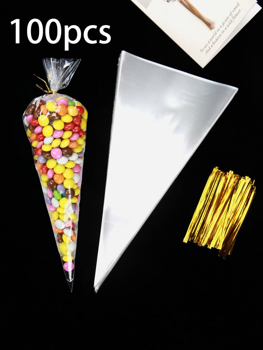 150pcs/100pcs/50pcs/25pcs/1pc Diy Wedding Birthday Party Opp Bags, Transparent Triangle Candy Food Bags, Food Bag Food Box Suitable For Candy Chocolate Etc.Lot Diy Candy Bag, Wedding Favors, Birthday Party Decoration, Ideal For Baking, Candy, Pastry, And Snack Packaging Wedding Party Gift Bags