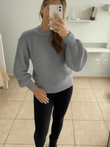 WOMEN'S WINTER BLOUSE KNIT LONG SLEEVE BALLOON MODERN LUXURY COOL - 灰色 - 查看 2