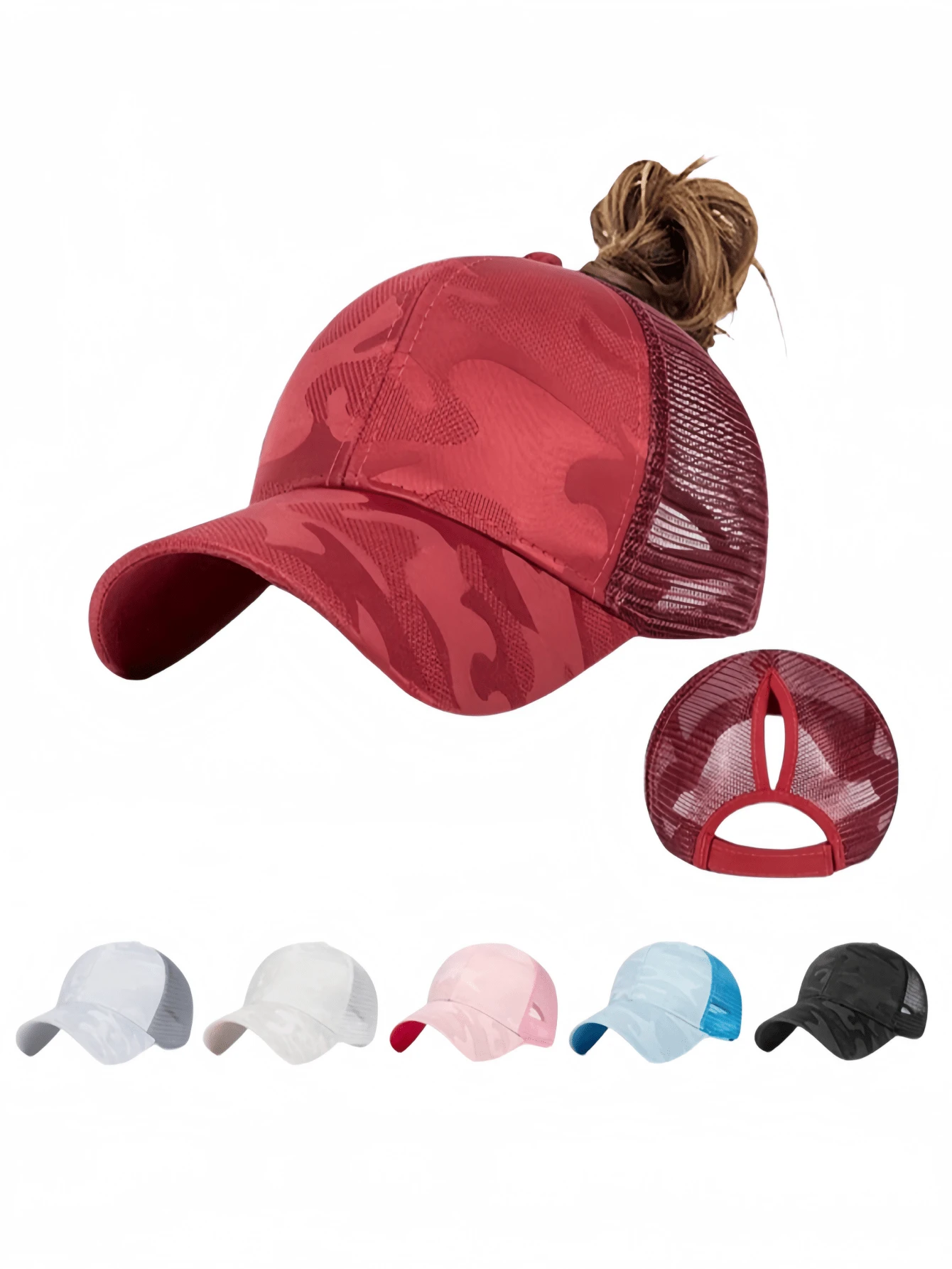 1pc Women's Ponytail Baseball Caps Spring Summer Mesh Sun Hat Running Snapback Hat Female Adjustable Girl Outdoor Visor Hats - Multicolor - View 1